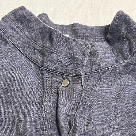 G.Botticelli 100% Linen M Tunic Dress Navy Gray Button Front 3/4 Sleeve Zip - Picture 5 of 13